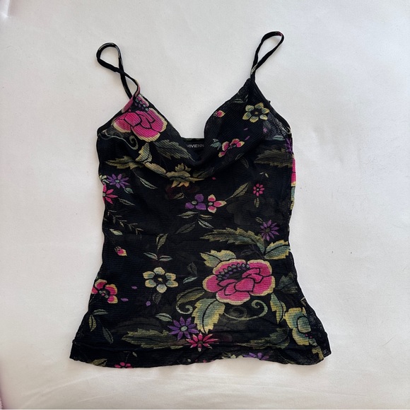 Vintage Vivienne Tam black floral mesh tank top:Fit size:XS - Picture 3 of 5